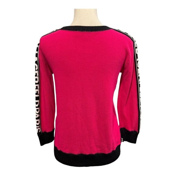 Karl Lagerfeld Paris XS Signature Heart Patch Sweater Top Spell Out Sleeves Pink - Picture 3 of 8